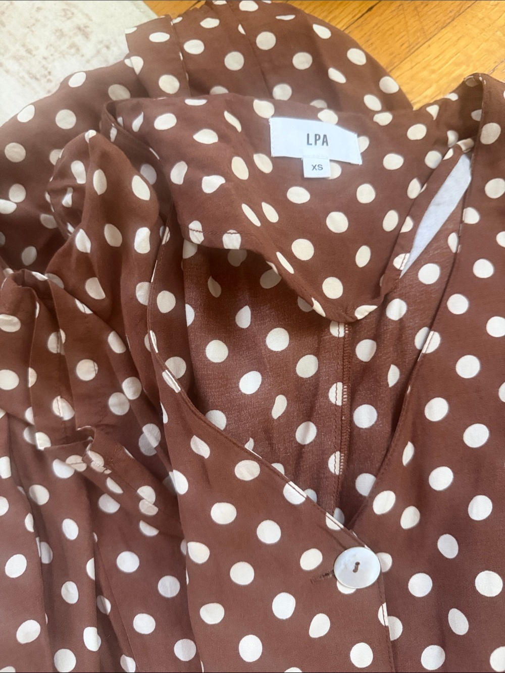 LPA Brown Polka Dot Wrap Midi Dress - Picture 2 of 3
